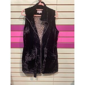 ELLIOTT LAUREN Black Velvet Leopard Lined Vest Womens Size 6 vintage 90s